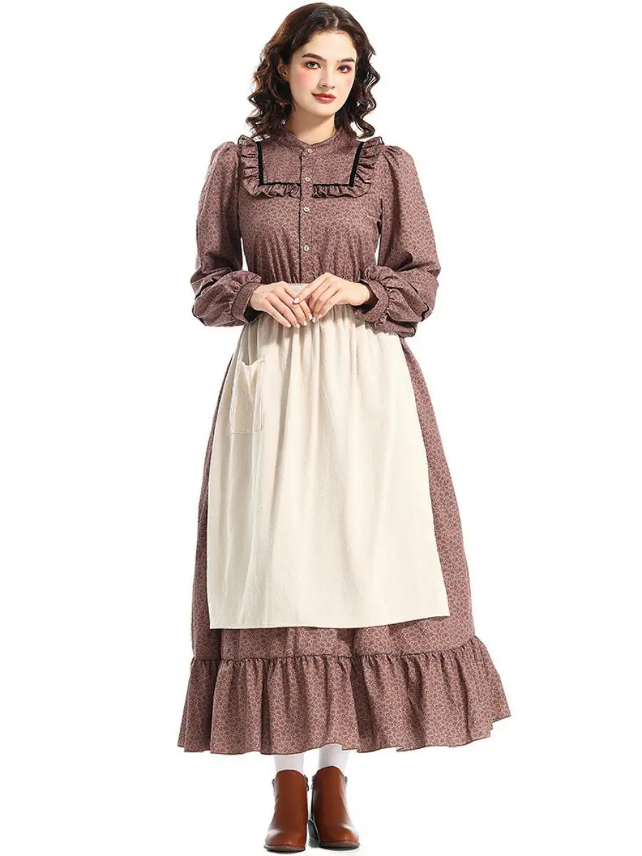 loween Pioneer Brown Floral Dr Victorian Colonial Prarie Sle Women's Ethnic Costume Polyester Spring Faion