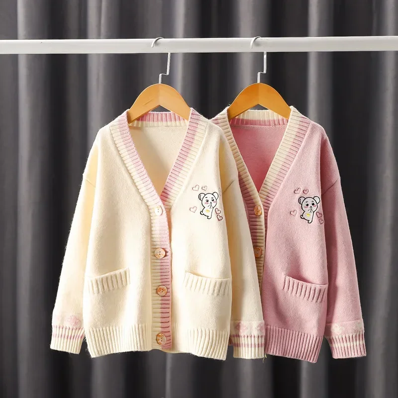 

2021 Ins New Fashion Girls Sweaters Knit Children Cartoon Sweaters Girls Winter Fleece Cardigans Girls' Cardigans