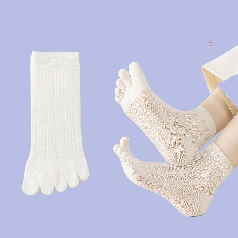 Chaussettes Courtes en Coton de Haute Qualité pour Femme, Accessoire Respirant, Absorbant la Sueur, Fendue, en Maille Creuse Fine, Nouvelle Collection Été, 5/10 Paires