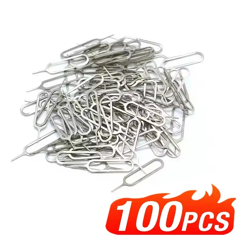 100pcs Anti-Lost Sim Card Eject Pin Needle Universal Mobile Phone Metal Ejector Pin SIM Card Tray Opener For iPhone Huawei Oppo