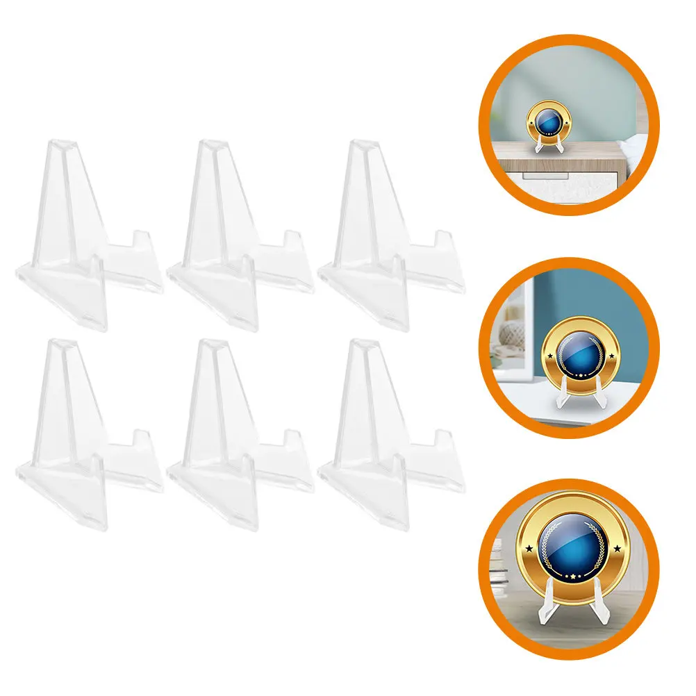 

6Pcs Clear Acrylic Badge Display Holders Stable Triangle Storage Racks Protective Support for Coins Watches Jewelry Collection