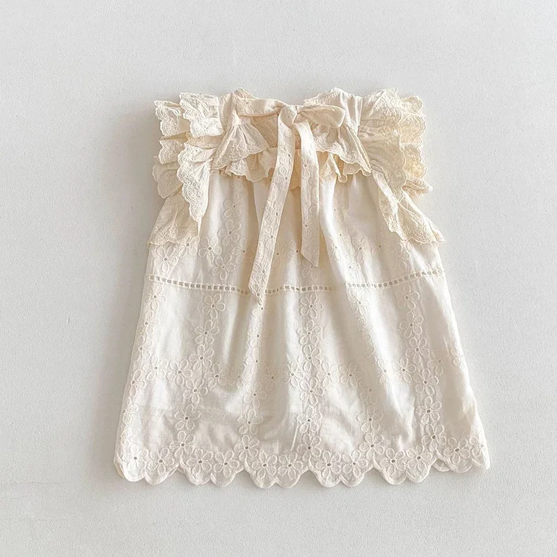 2026 New Summer Sister Clothing 2-7Yrs Girl Birthday Wedding Party Dress Flying Sleeve Cotton Embroidery Kids Princess Dresses
