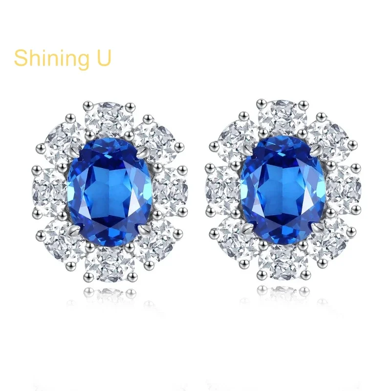 

Сияющие U S925 серебряные, розовые, синие драгоценные камни, высокоуглеродистые серьги с бриллиантами для женщин, ювелирные изделия для банкета