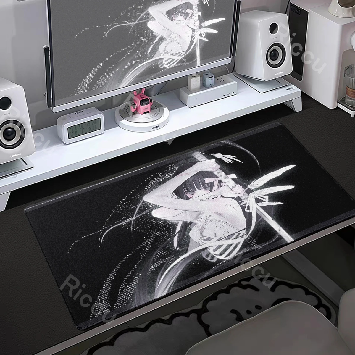 黒白スケルトン剣女の子マウスパッド美学 XXL アニメガールマウスパッドゲームラップトップ大型テーブルマットオフィス Pc アクセサリー