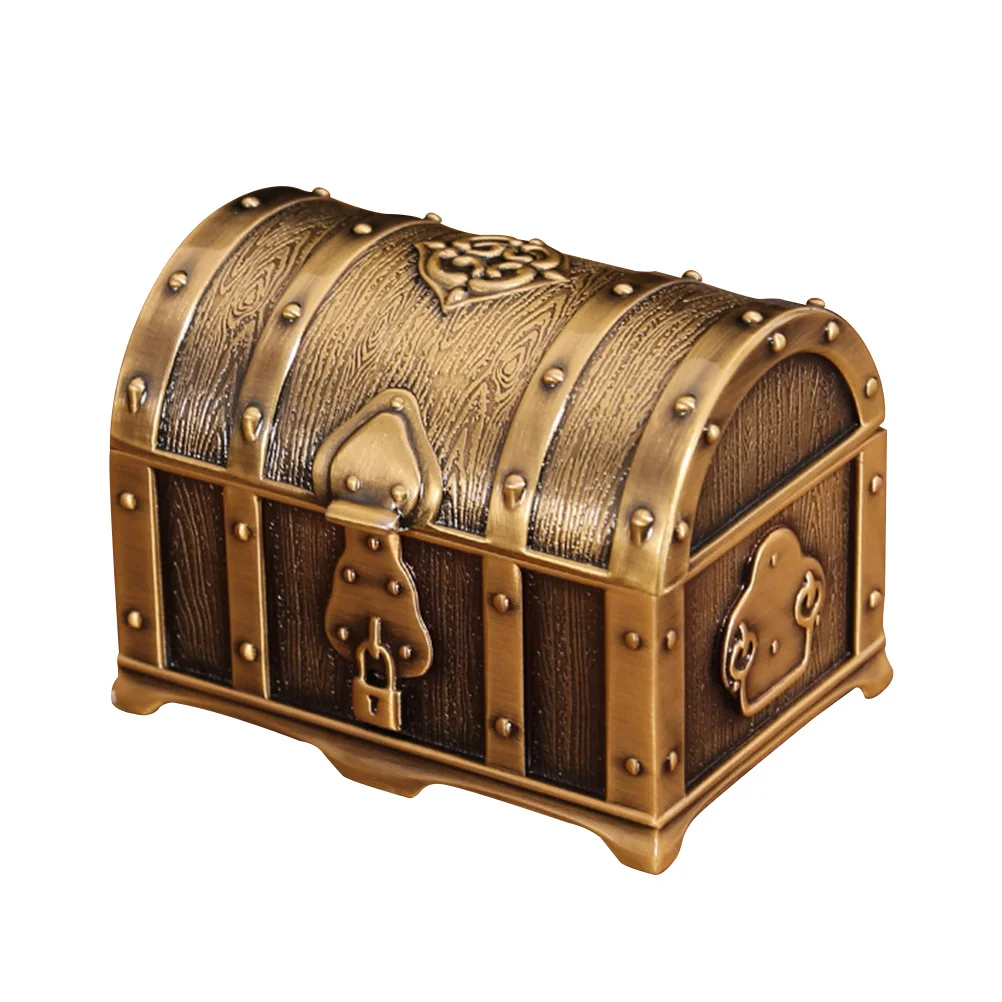 

Treasure Chest Jewelry Box Presentoir Retro Case Vintage Boxes with Lock Ring Storage Gold Girl