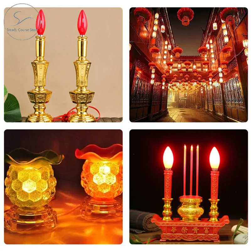 1PC LED Altar Bulb E12/E14 Red Candle Lamp Temple Decorative Lamp Bead Decorative Lamp