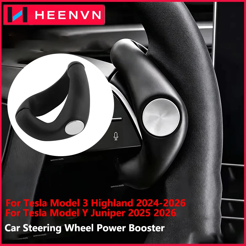 Heenvn Model Y Juniper Turning Steering Wheel Power Booster Spinner Knob Safety Accessories for Tesla Model 3 Highland 2025 2026
