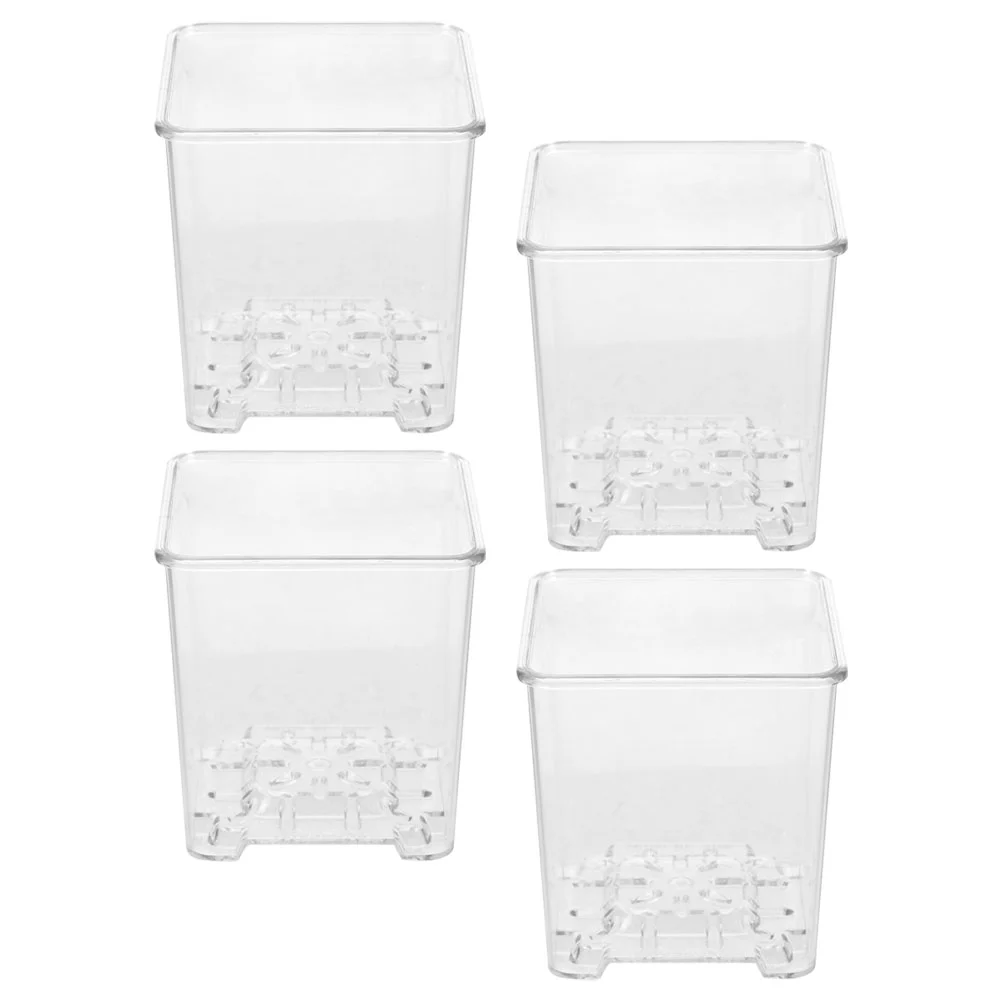 

4 Pcs Highly Transparent Flower Pot Acrylic Planters Orchids Pots Decorative Containers Square