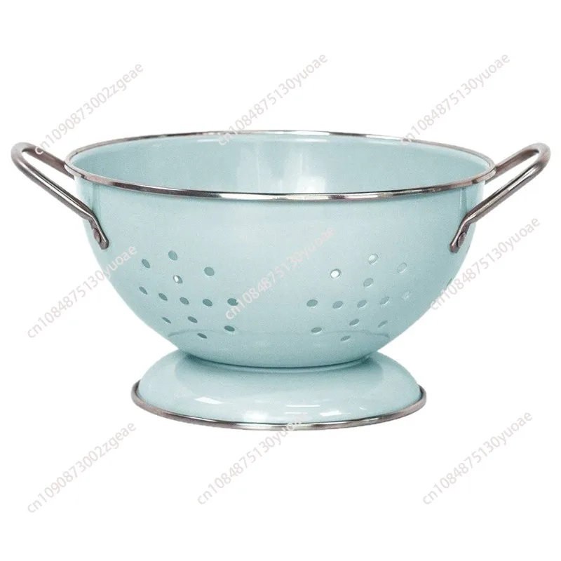 Handmade Kitchen Enamel Colander, Drain Basket for Fruit and Vegetable