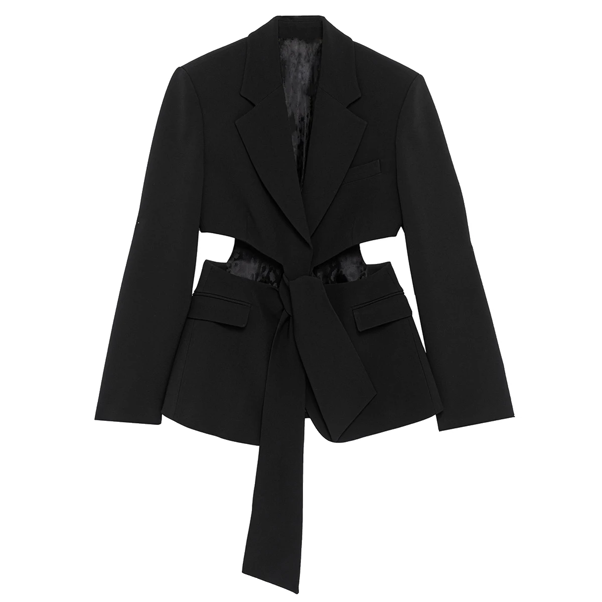 Sexy Cut Out Blazer Dress Spice Girl Hollow Design Lace Up Slim Waist Autumn Winter Outfit Long Sleeve Black Suit Dresses