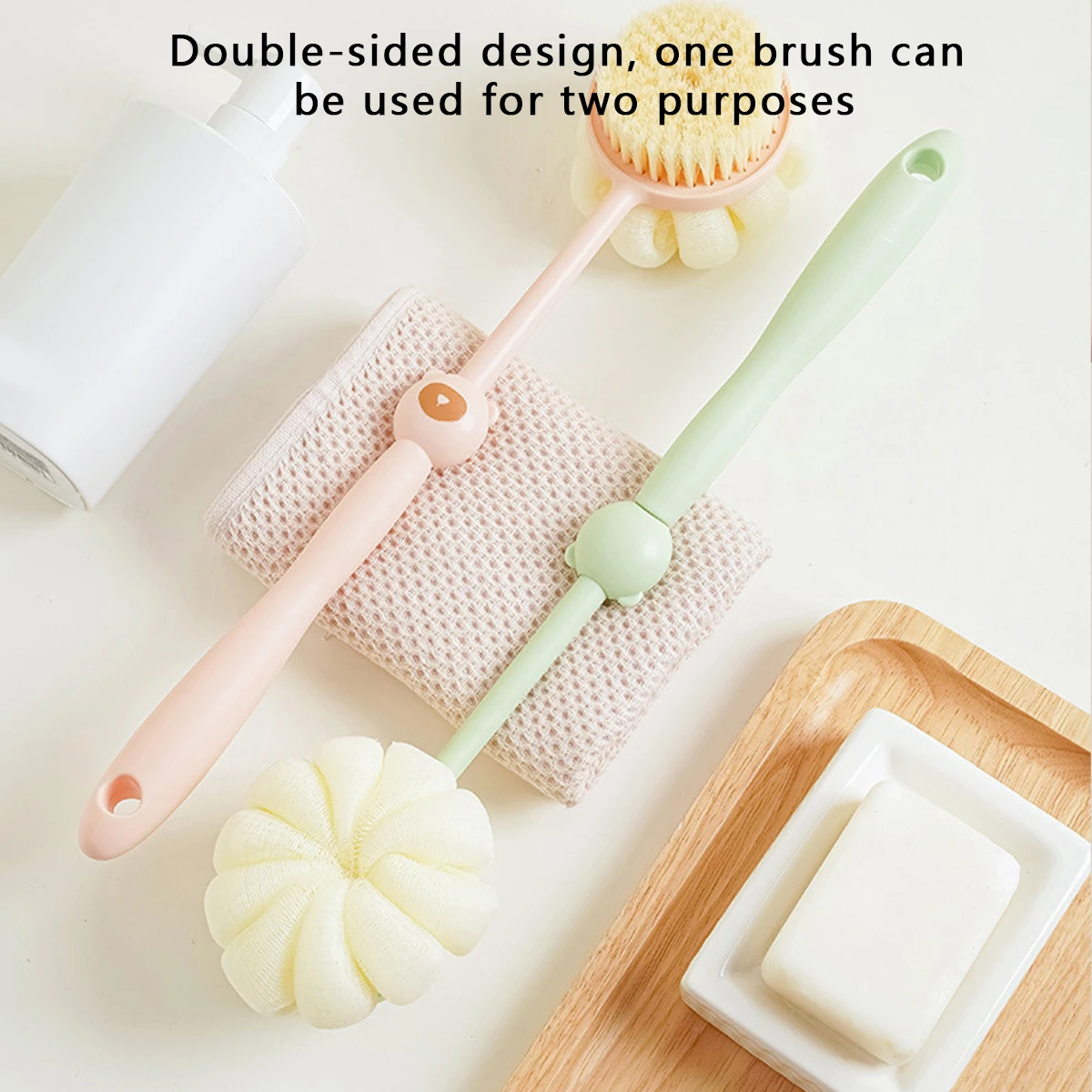 2-in-1 Long Handle Soft Bristle Scrubbing Brush Powerful Exfoliation Bathroom Bath Stuff Body Cleaning Tool Accessories