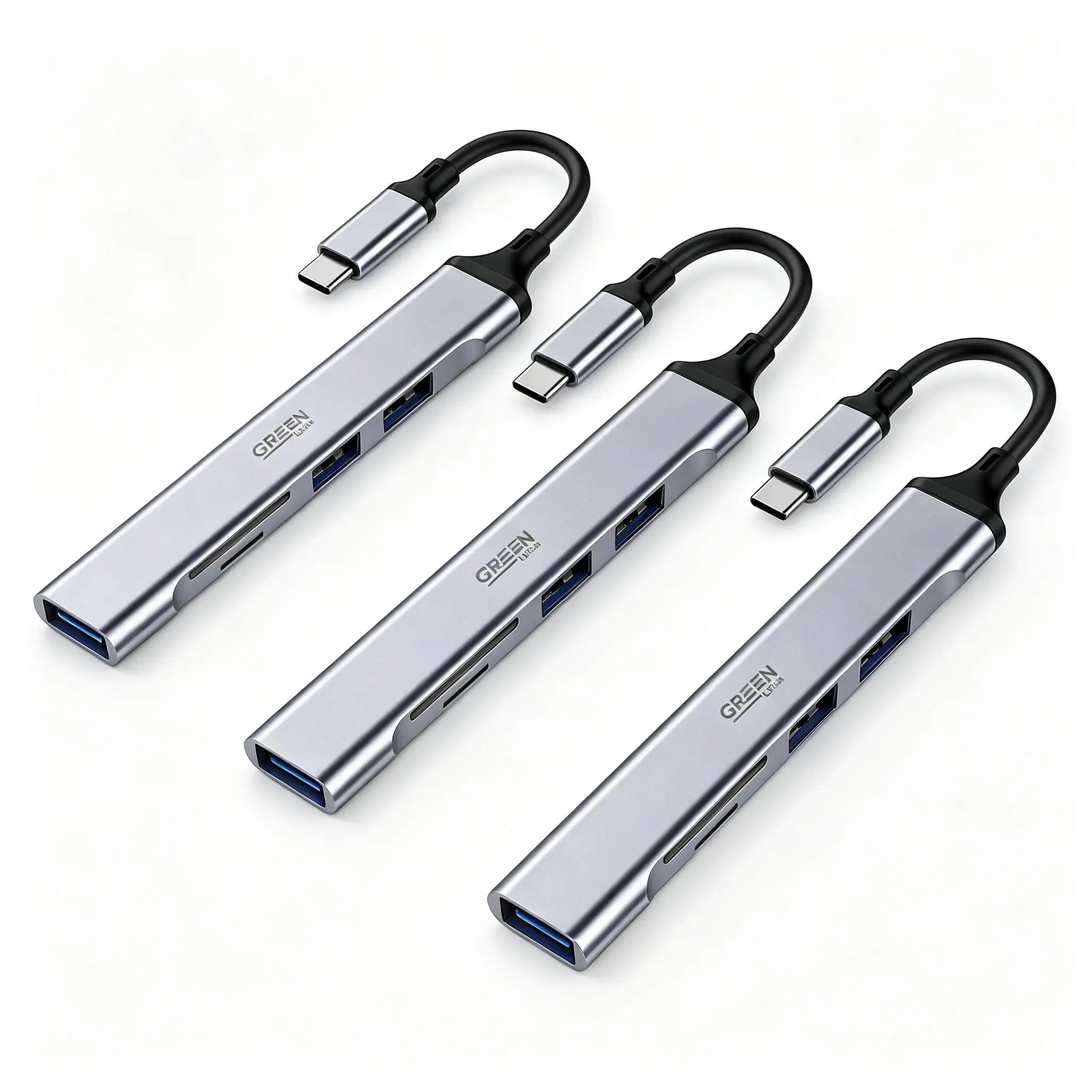 3er-Pack USB-C-Hub 3.0, 5-in-1-USB-Hub 3.0-Multiport-Adapter mit SD- und TF-Kartenleser, USB-B 3.0- und USB 2.0-Anschlüssen, USB-C-Anschluss, USB-B-Typ-C-Hub für MacBook Air/Pro, Galaxy, iPad, Windows
