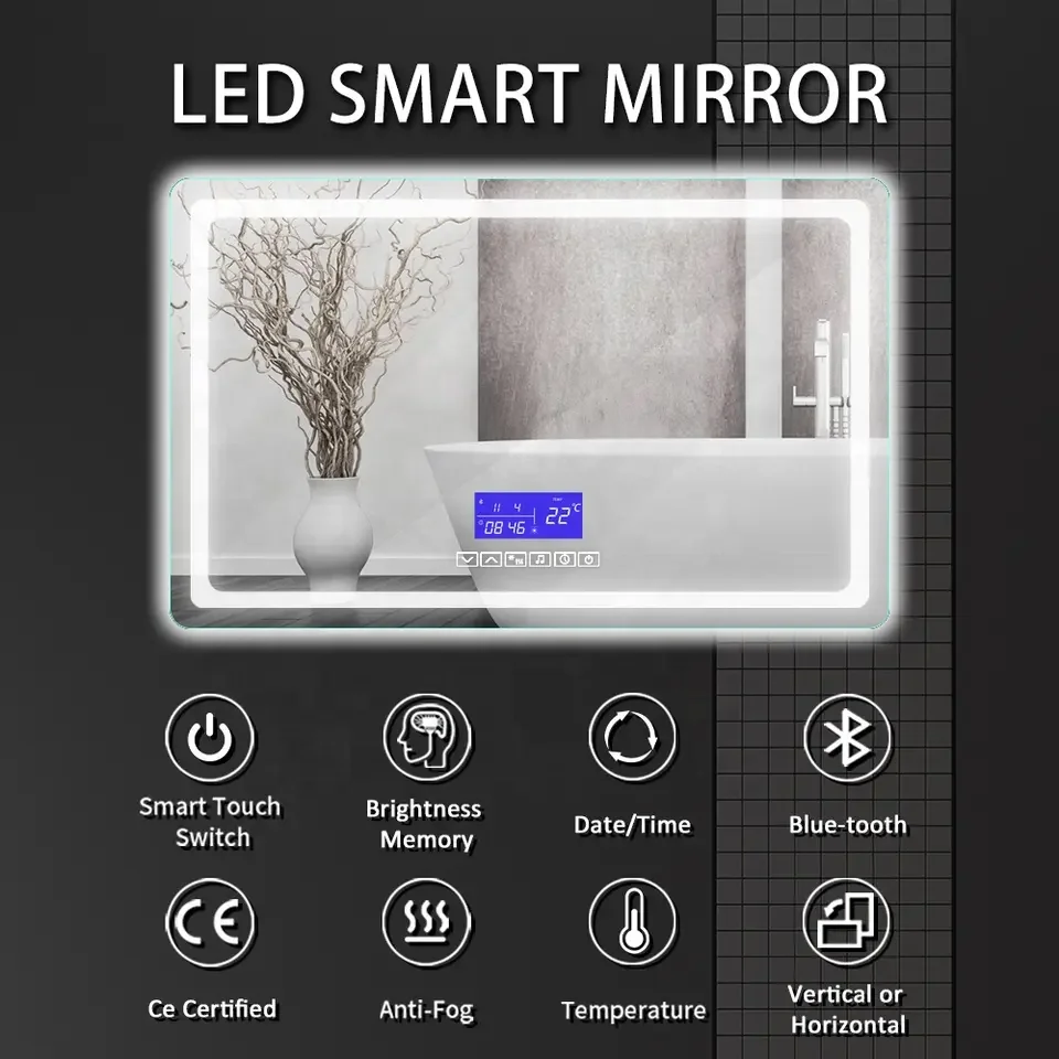 Bathroom Smart Mirror Hotel Bluetoth Display Screen Smart Touch LED Lighting Dressing Table Wall Mounted Magic Lighting