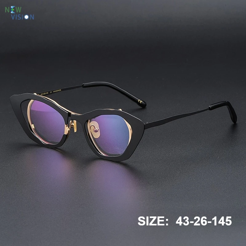 

Новые персонализированные женские очки «кошачий глаз» из чистого титана, модная простая оправа, оптика «кошачий глаз», мужские очки для коррекции близорукости по рецепту