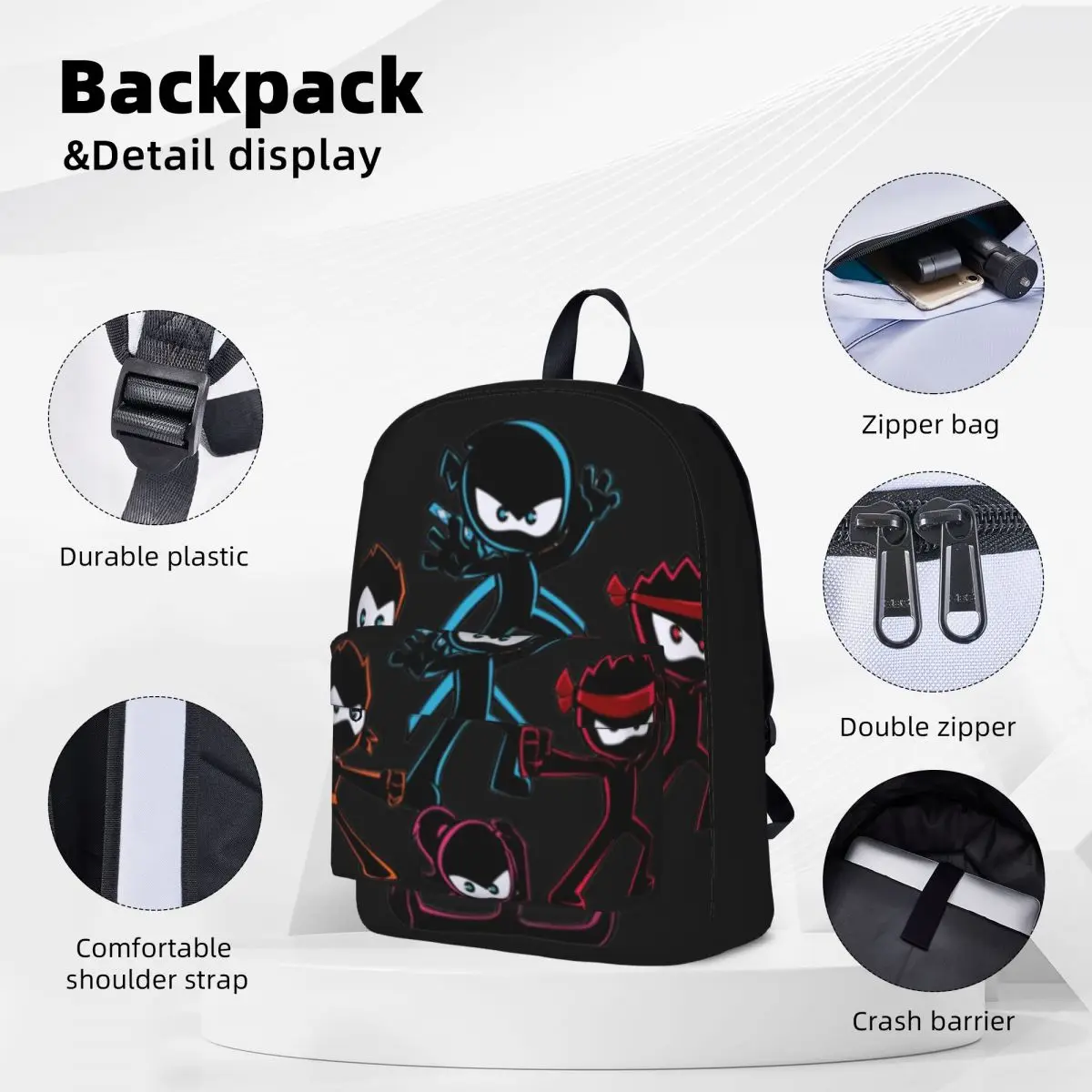 Cartoon N-Ninjas TV Backpack Women Men K-Kidzs Funny Big Backpacks Xmas Gift Elegant High School Bags University Design Rucksack