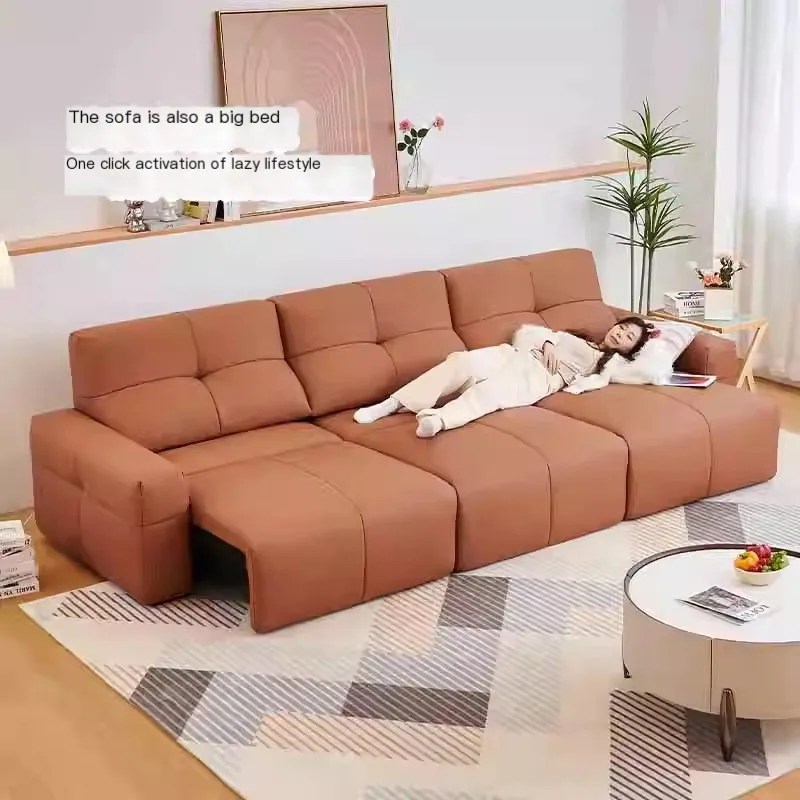 

MANBAS Modern Electric Convertible Sofa Bed - Italian Genuine Leather Couch with Functional seats, Living Room Sleeper Sofa