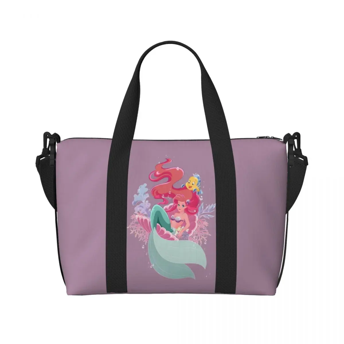 

Custom The Little Mermaid Tote Bag Women Large Capacity Animation Beach Gym Shoulder Travel Bag