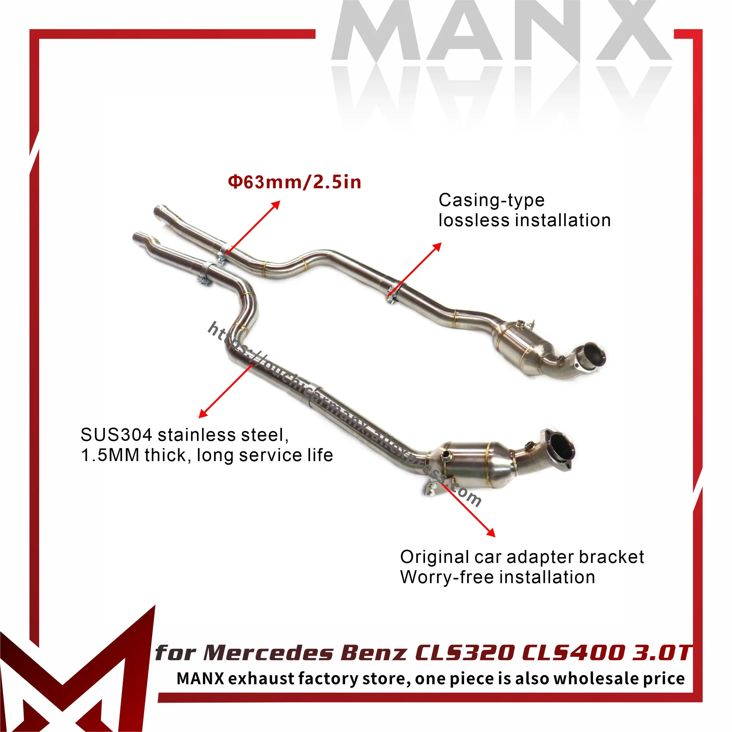 

MANX Exhaust system for Mercedes Benz CLS320 CLS400 3.0T Stainless steel Downpipe with Catalytic Converter