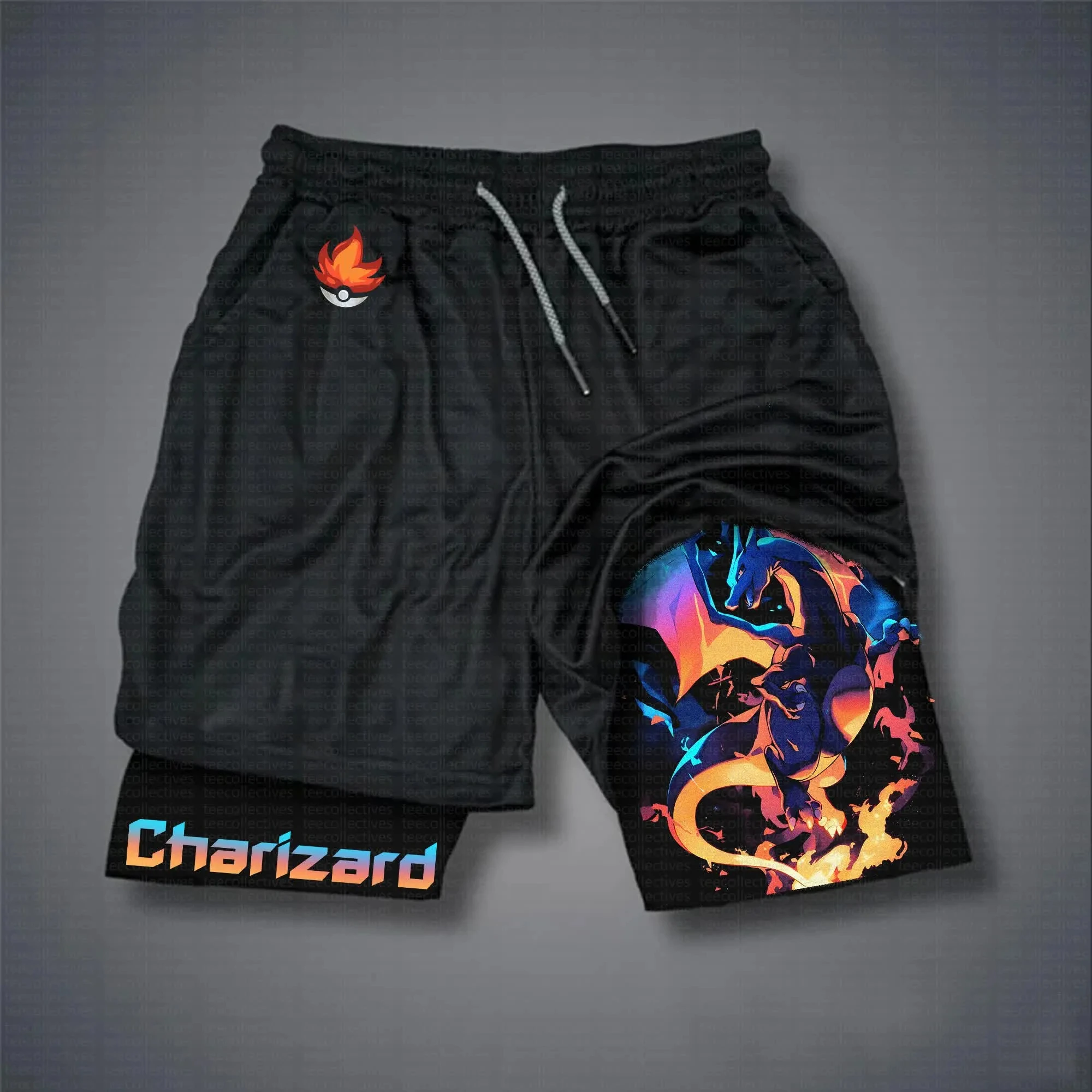 بوكيمون جينجار شورت رجالي قطن بنطلون رياضي 2025 قيعان جرافيك صيفية قاعدة سوداء شخصية جينجار البط البري اللهب متوهجة العين