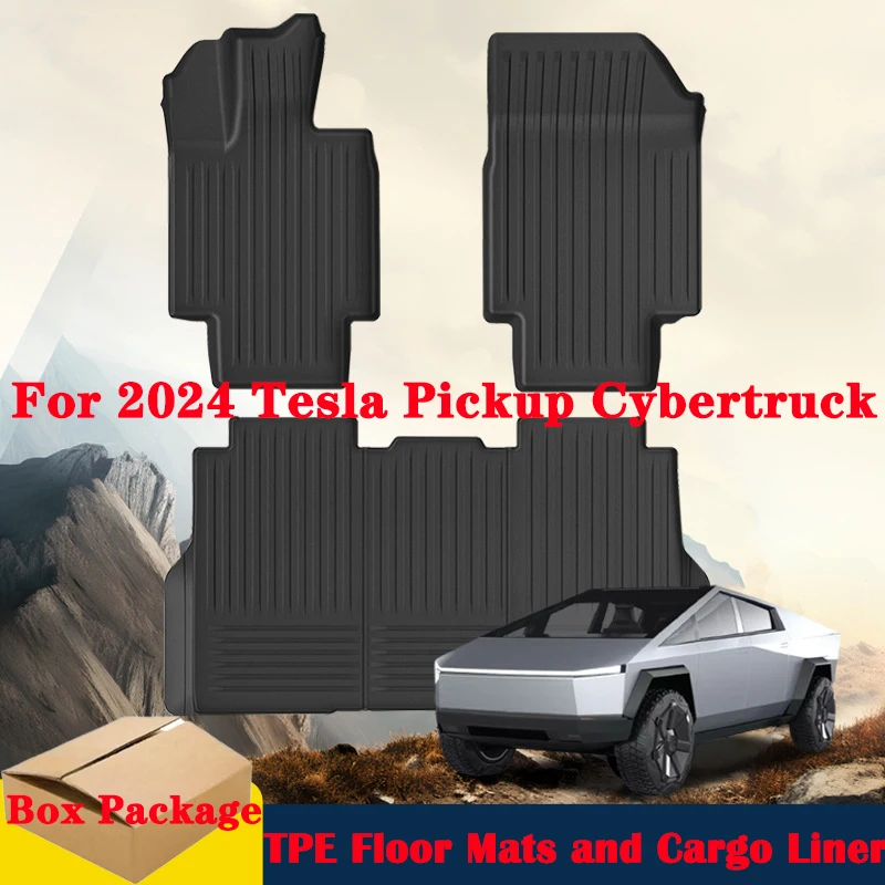 

For Tesla 2024 Pickup Cybertruck TPE Floor Mats & Cargo Liner, All Weather Waterproof Front Rear Trunk mat Floor liner