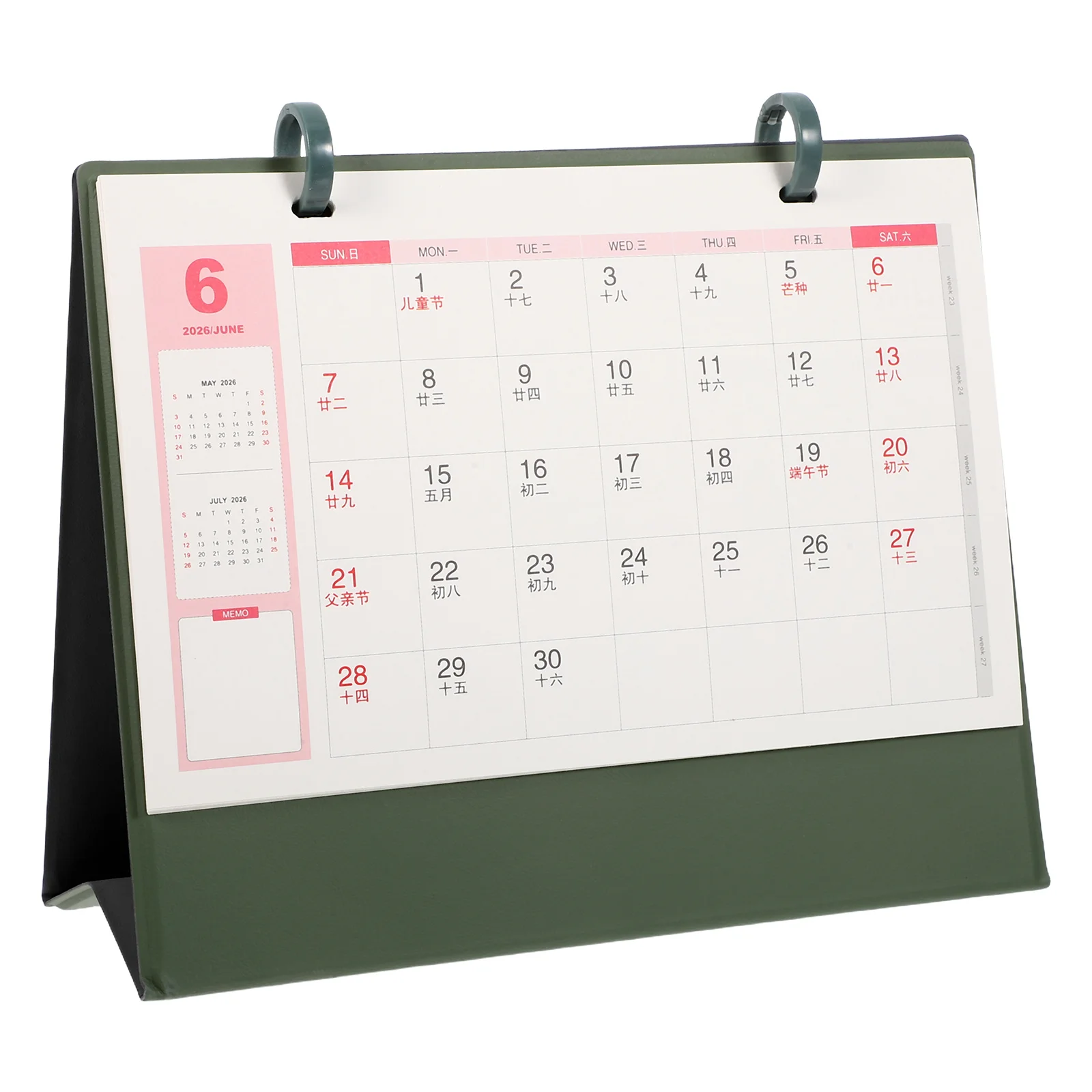 2026 تقويم مكتبي صغير إصدار سنة الحصان PU تقويم سطح المكتب الدائمة لمكتب ديكور المنزل استخدام مخطط صغير أخضر