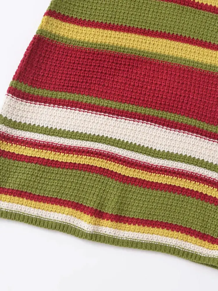TRZA-Women's Striped Crochet Knit Mini Dress, Backless, Halter Neck, Female Dresses, Sexy Fashion image 4