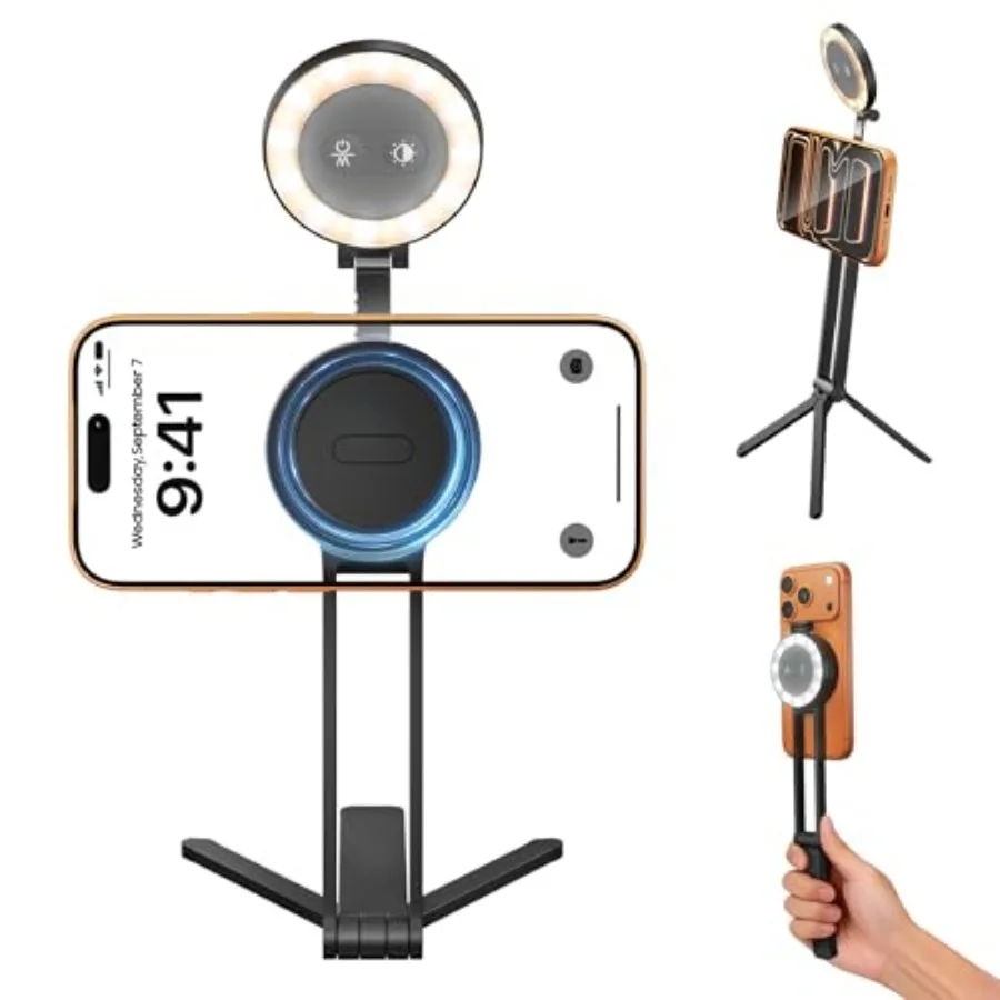 

Магнитный штатив-трипод 2-в-1 для телефона с магнитной подсветкой для селфи, совместимый с MagSafe, держатель для смартфона, подставка для телефона, селфи-палка с подсветкой