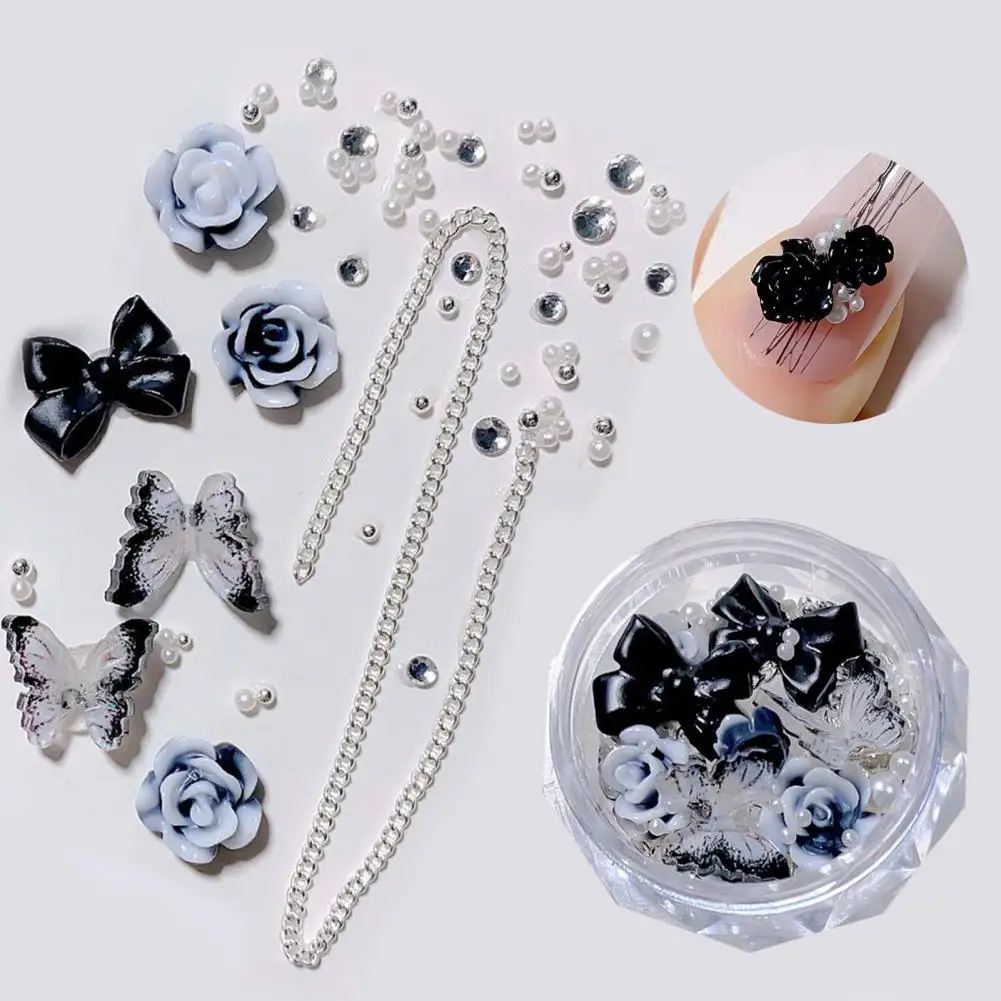 1 Box Manicure Bow Stylish Creative Shape Nail Art Decor Nail Camellia Bows Mix Chain Manicure Charm Household Supply