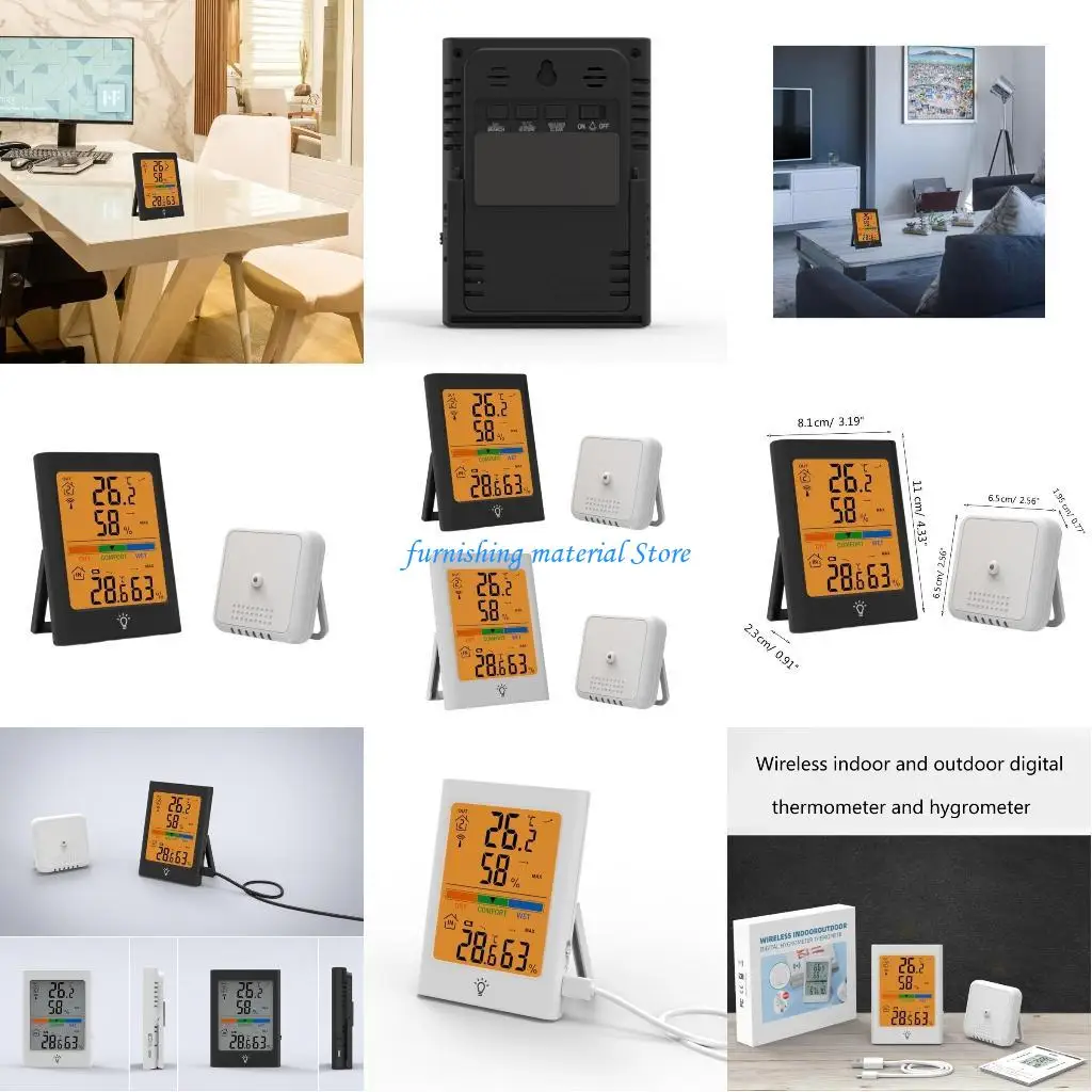 

Y5GD Indoor Outdoor Thermometer Wireless 328ft/100m Accuracy Digital Hygrometer Temp