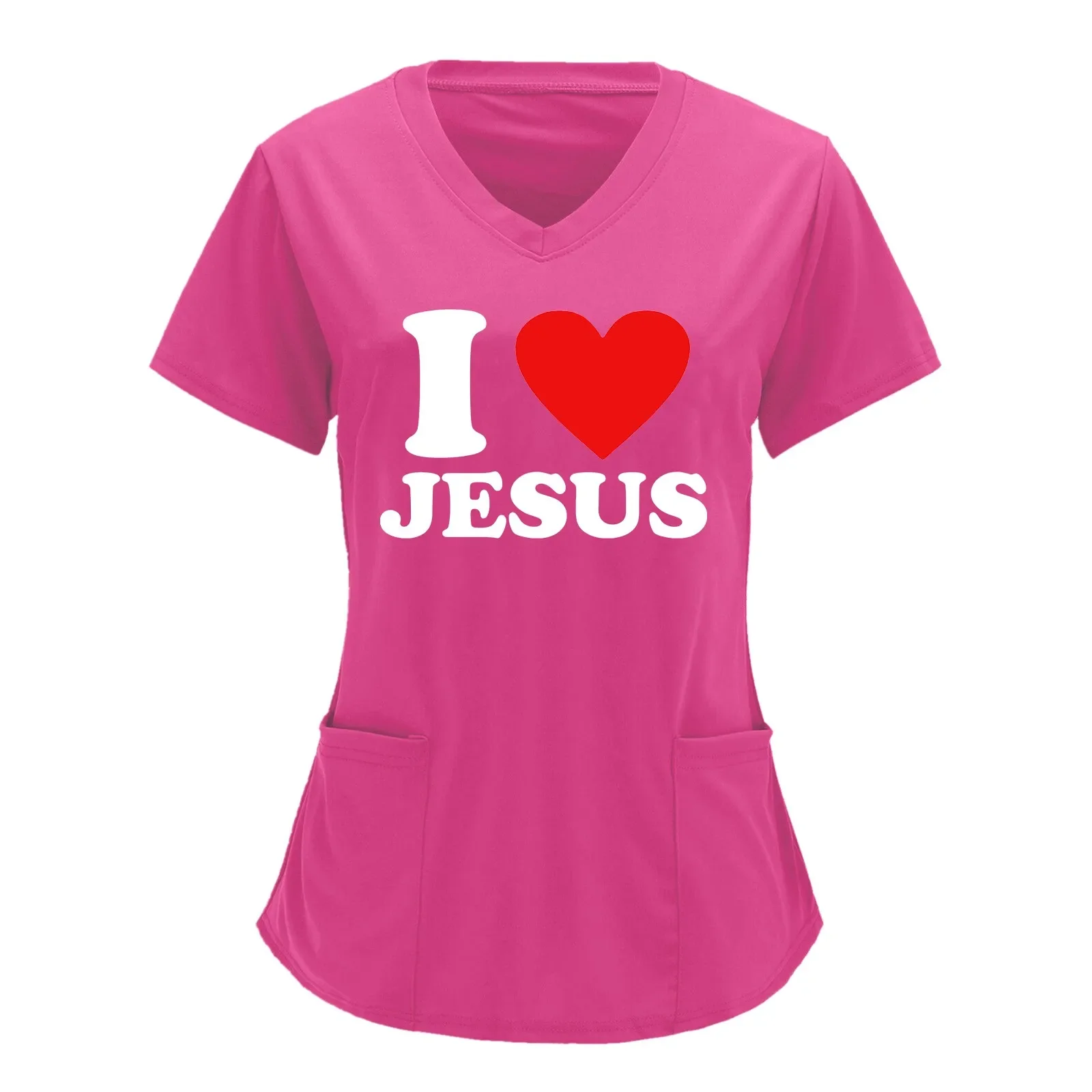 I Love Jesus Women T Shirts Nurses Uniform Overalls Pocket Shirt Nursing Medical Healthcare Scrubs Nurse Tops