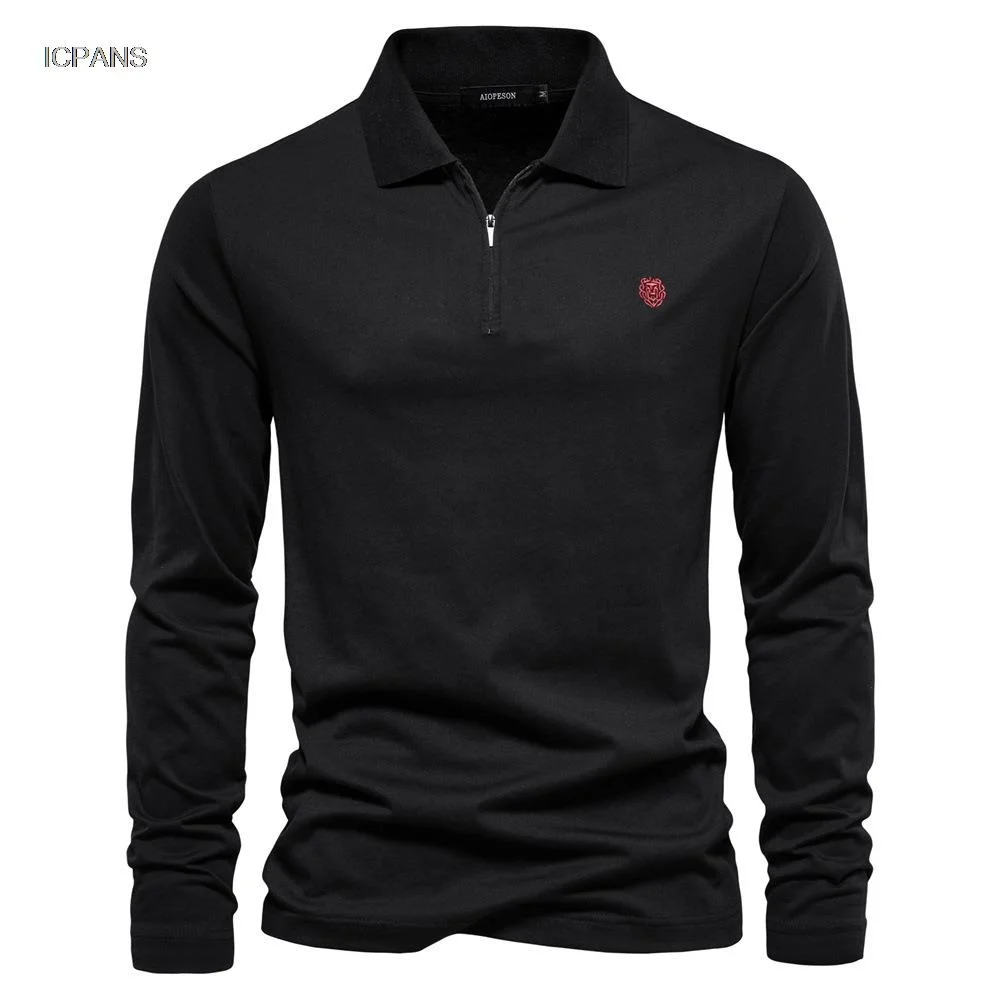 

100% Cotton Long Sleeve Polo Shirt For Men Fashion Solid Color Mens Shirts Spring Autumn Basic Brand Clothing 2023 New