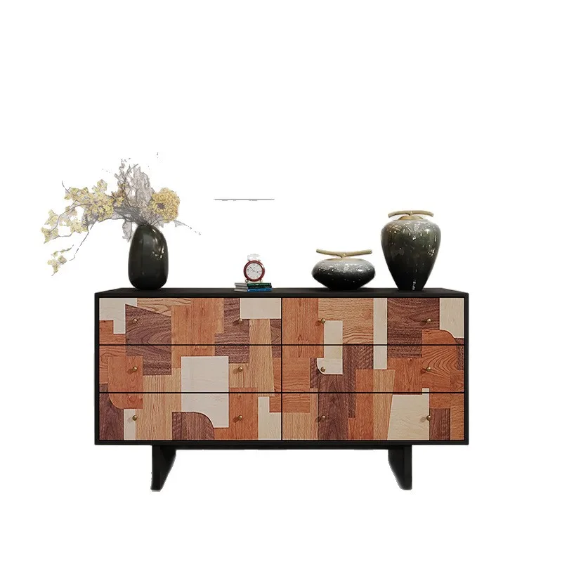 

Medieval solid wood six-chest cabinet, living room against the wall, storage decoration, drawer cabinet, household be