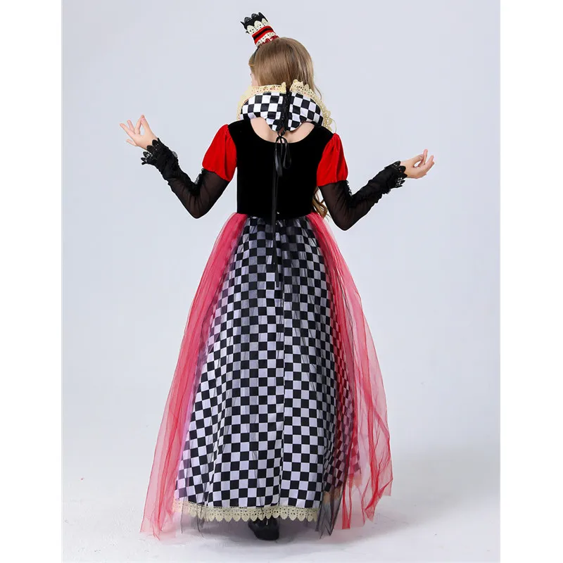 Costume de spectacle loween Alice au pays des merveilles Red Queen Dr rôle de scène parent-enfant fibre de polyester 00% Ch...