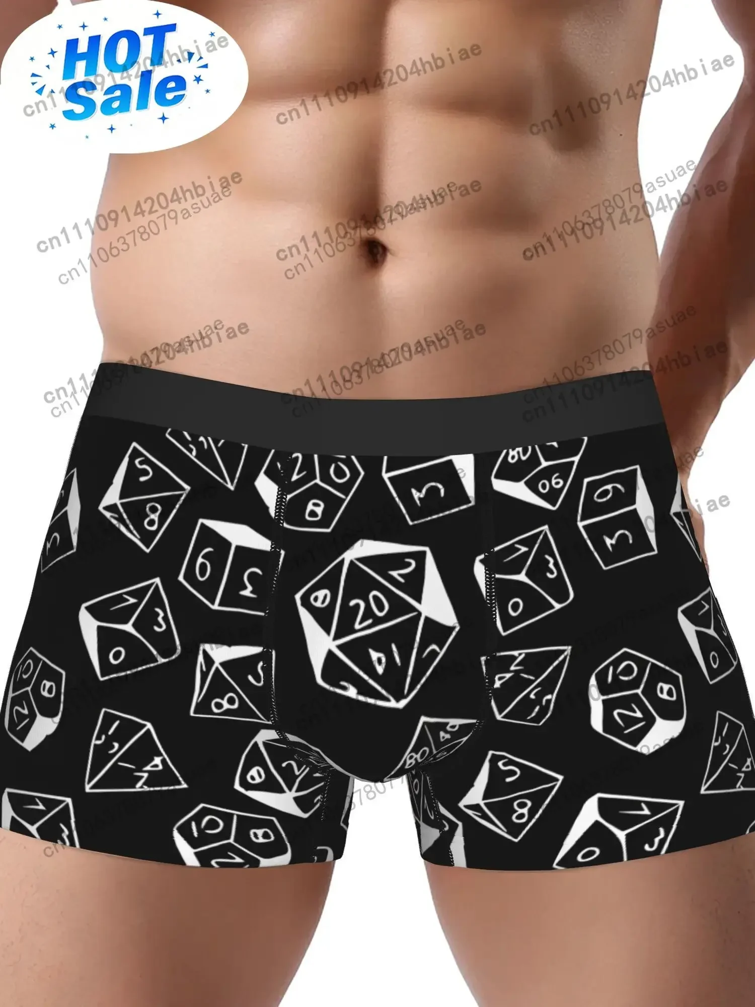 1pc Men's D&D Dice Pattern Boxer BriefsBreathable Underwear with D20 Polyhedral Dice Design for Dungeons Dragons Pathfi Black