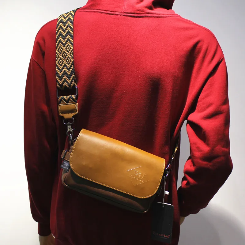 Threebox Retro Men's Fashionable Youth Small Square Crossbody Shoulder Bag Street Style PU Leather Zipper Closure Casual Bag