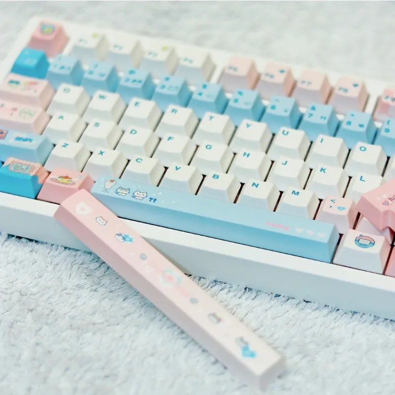Blue Cat Theme Keycaps Set Custom PBT Sublimation Cherry Profile Keyboard Cap for Office Mechanical Keyboard Accessories Gifts