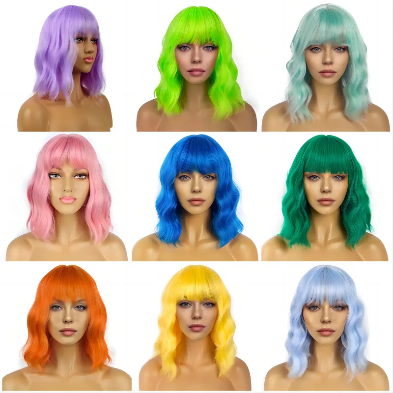 

Synthetic Wavy Short Wig Water Wave Curl Full Head Cosplay Costume Heat Resistant Hair for Party, Festival, Halloween