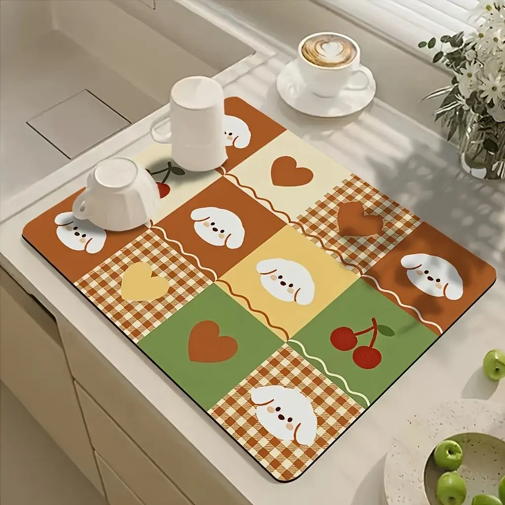 Kitchen Drainage Mat Modern White Marble Hexagon Mosaic Pad Super Absorbent Tableware Drying Cushion Countertop Placemat