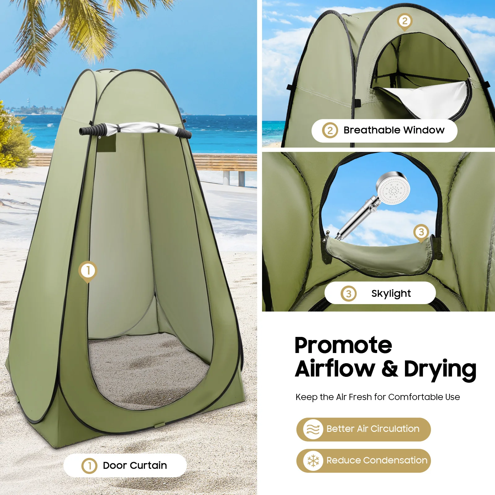 Tragbares Outdoor-Privatsphäre-Toilettenzelt, Wasserdichter Umkleidestand 1,2×1,2×1,9m, Ideal für Camping, Wandern, Angeln, Picknicks – Detail 5