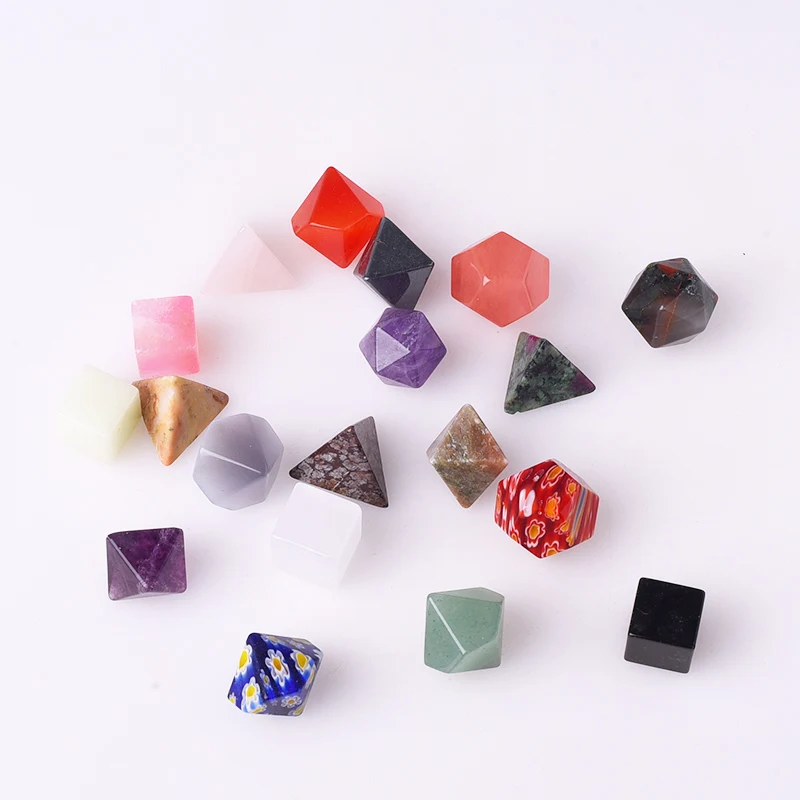 5PCS Crystal Stone Cube Polygon Dice Reiki Energy Amethyst Clear Quartz Yoga Orgonite Healing Meditate Metatron Triangle