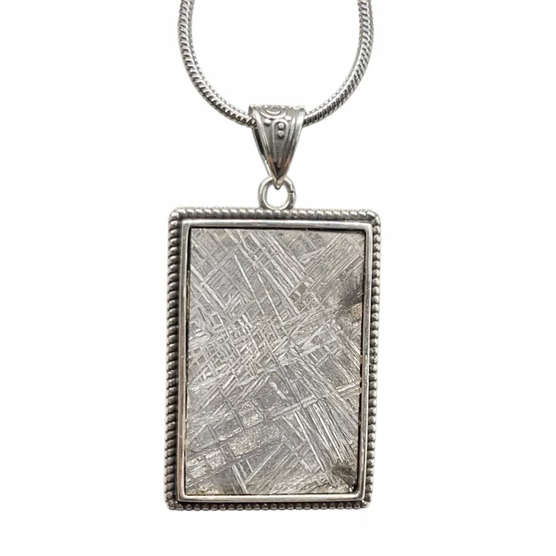 10.3g Gibeon Meteorite Pendant Natural Gibeon Iron Meteorite Slice Rectangle Shape Alloy Frame Necklace Mineral Jewelry-LK316