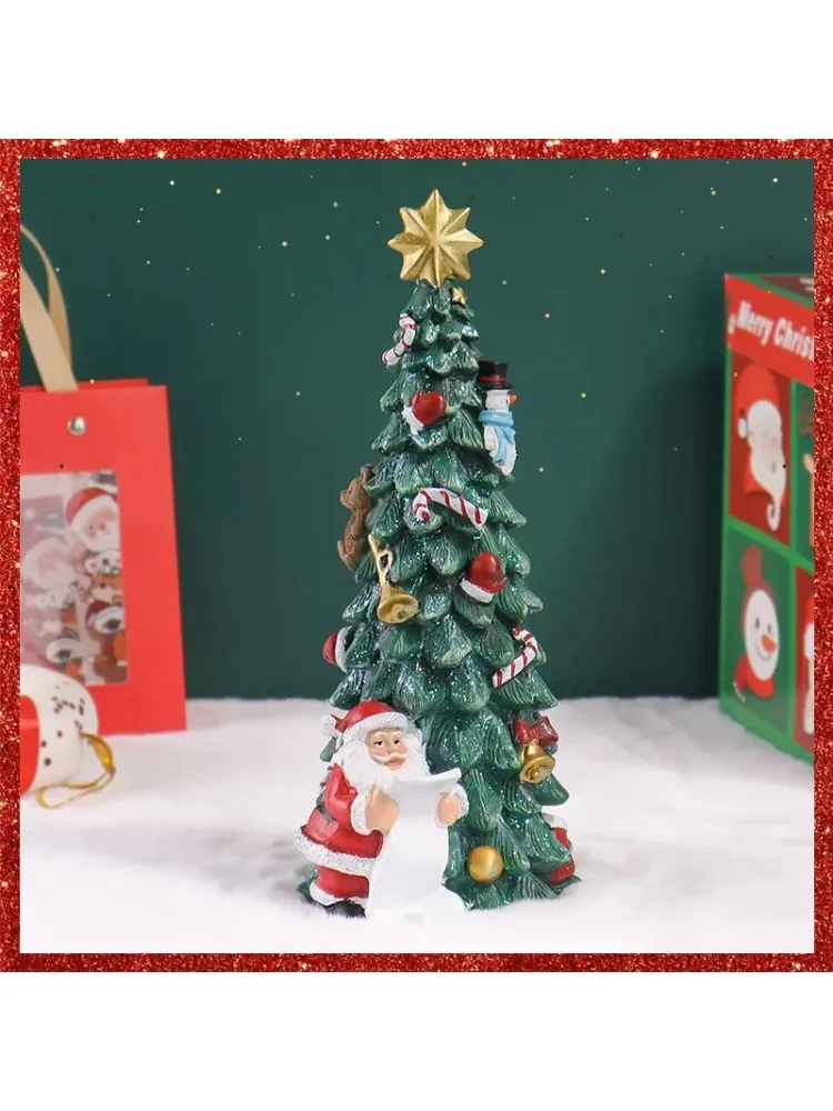 

Christmas Tree Snowman Santa Claus Decoration Holiday Scene Props Decoration Resin Crafts Living Room Home Decoration