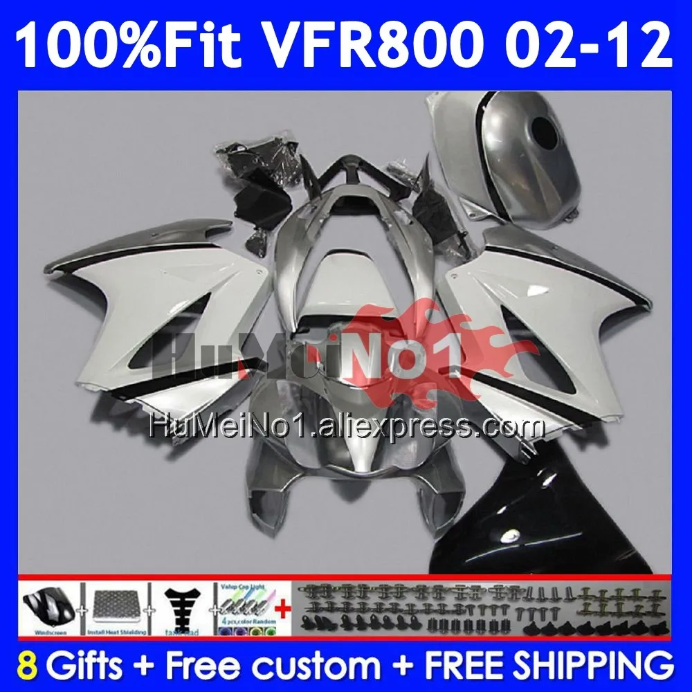 Interceptor For HONDA VFR800 VFR 800RR 800 RR 2002 Silver White 2003 04 2005 2006 2007 46No.21 VFR800RR 08 09 10 11 12 Fairings