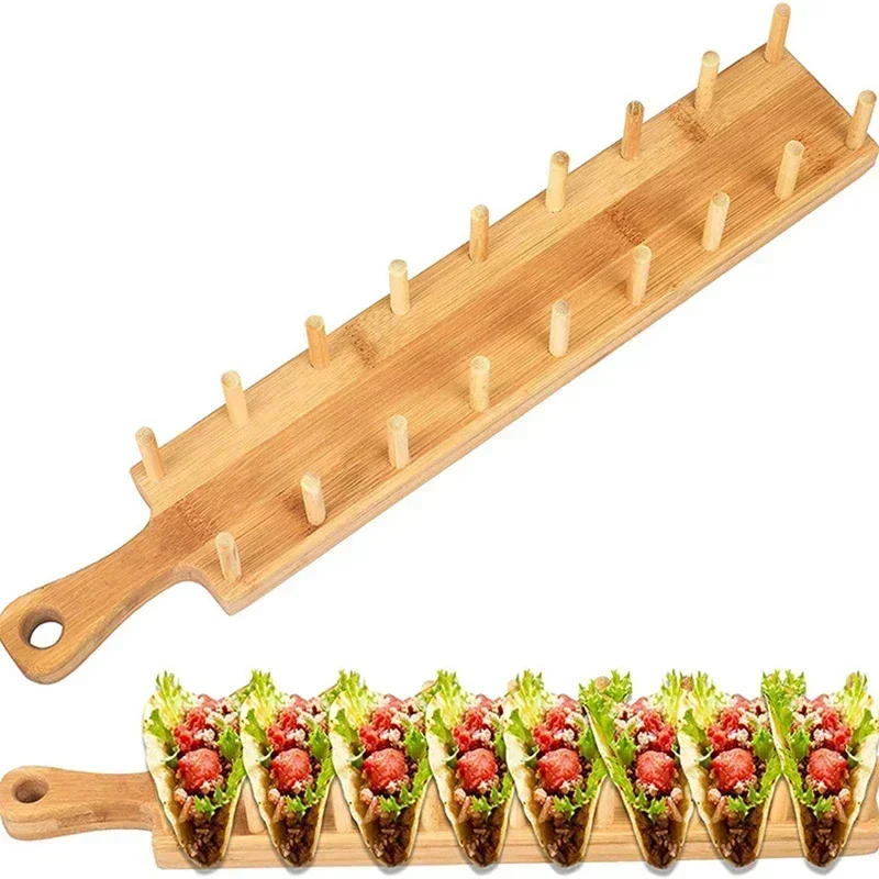 Bamboo Wooden Taco Holder Taco Display Stand Burrito Tortilla Plate Tray Food Holder Potato Chips Corn Roll Rack Burritos Rack