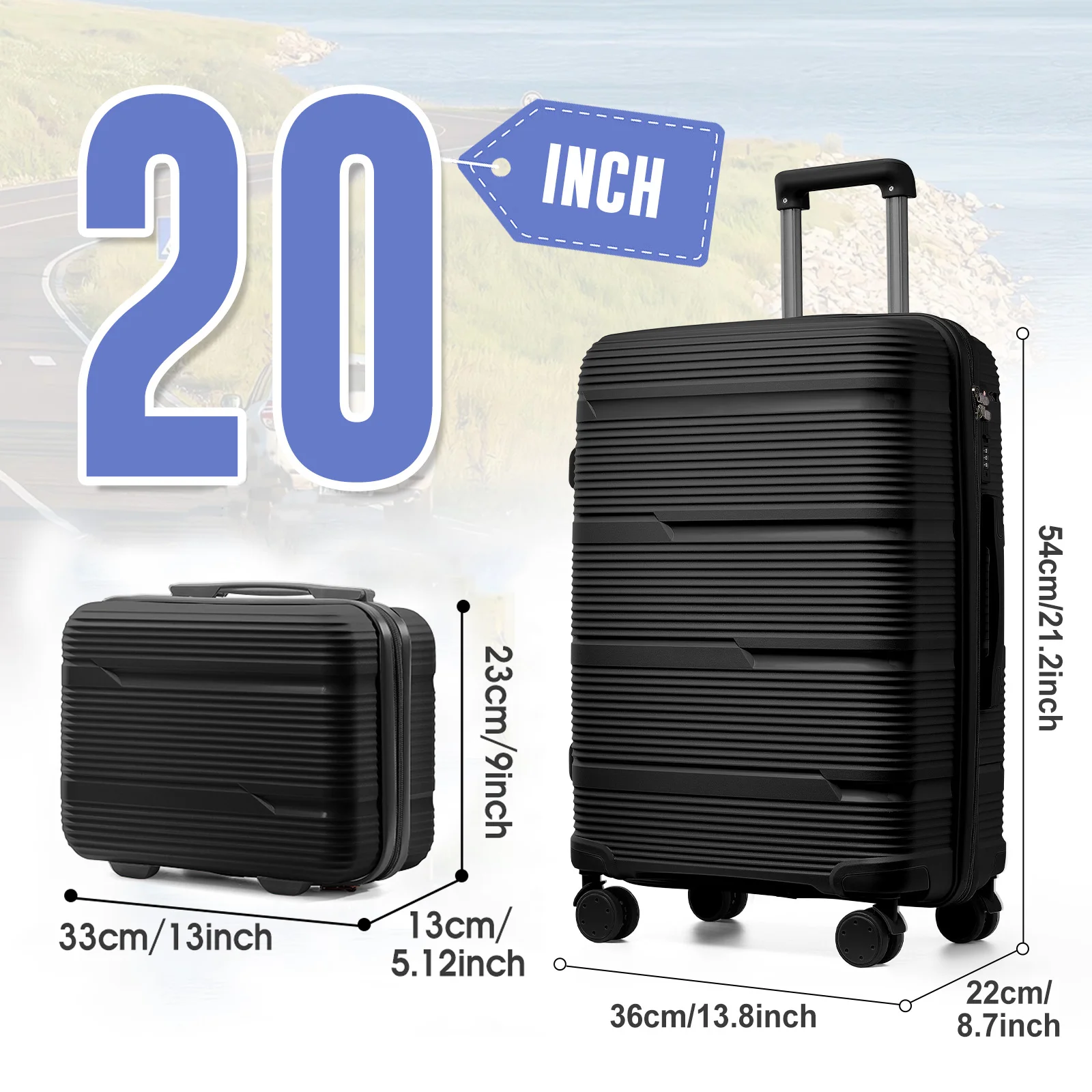 Travel Suitcase Rolling, Carry on Boarding Luggage Cabin Set with Cosmetic Case Spinner Wheels Travel Trolley Case 13 20 Inch