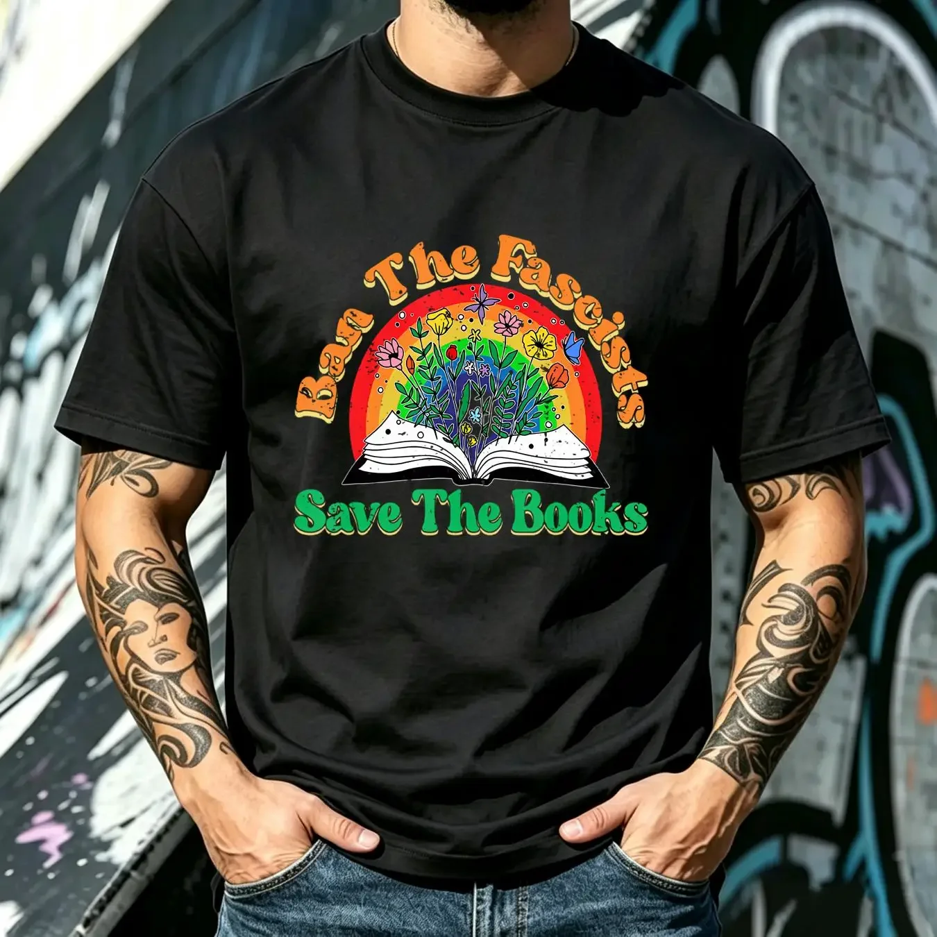 washed T Shirt Boho Rainbow Ban The Fascists Save Books Book Baseball cap Snapback Caps Knitted Hat vintage Washed Unisex