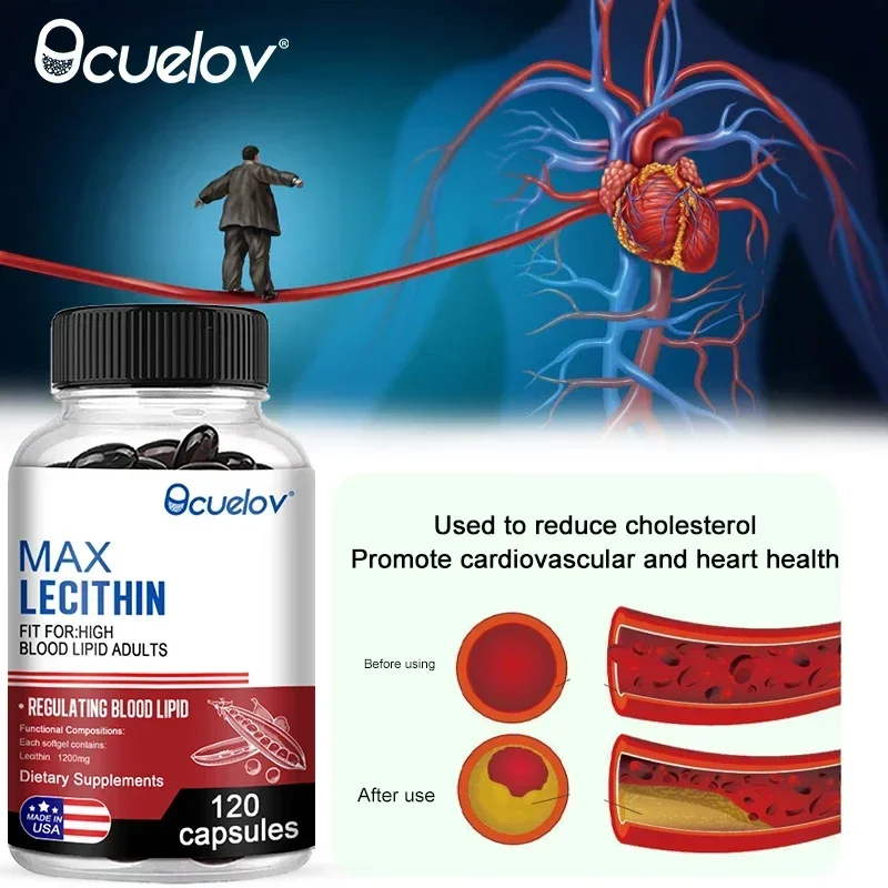 Bcuelov - Max Lecithin 1200 Mg, Pure Capsule, Regulates Blood Lipids, Cardiovascular, and Improves Immune Support