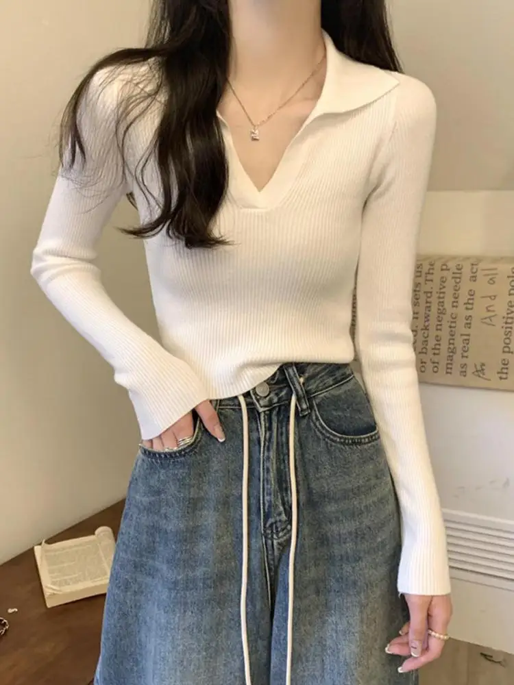

Korean Fashion Solid Festival Slim Short Sweater Women New Autumn Winter Long Sleeve Versatile Knitted Tops Simplicity Clothing