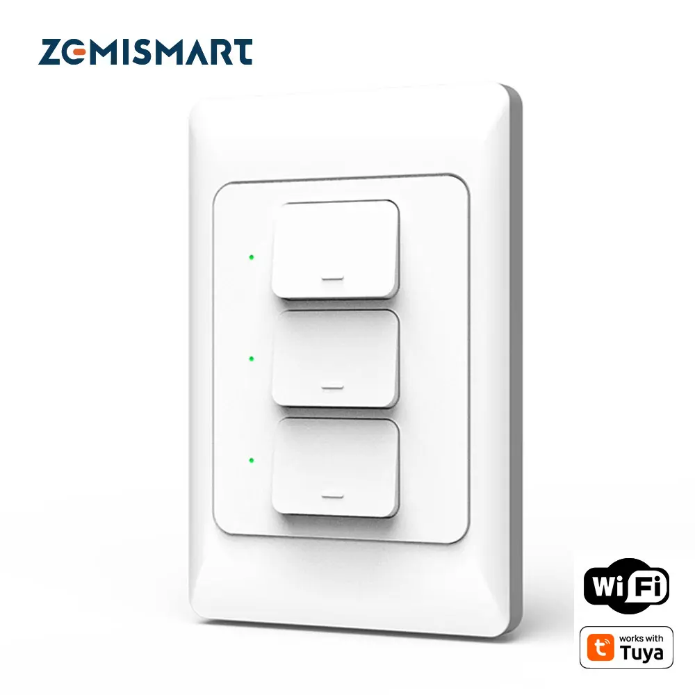 Zemismart WiFi-Lichtschalter funktioniert mit Tuya Neutral Optional Wall Push Interruptor Alexa Google Home 110V 240V physikalischer Schalter