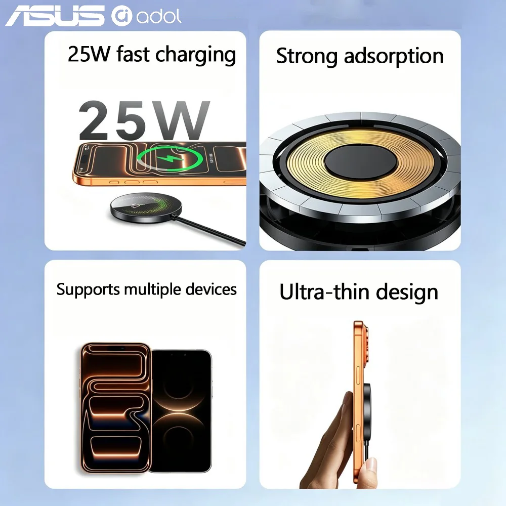 ASUS Magnetic Wireless Charger 25W PD Fast Charging Ultra‑Thin Lightweight Strong Adsorption For Qi Android iPhone Devices view 5